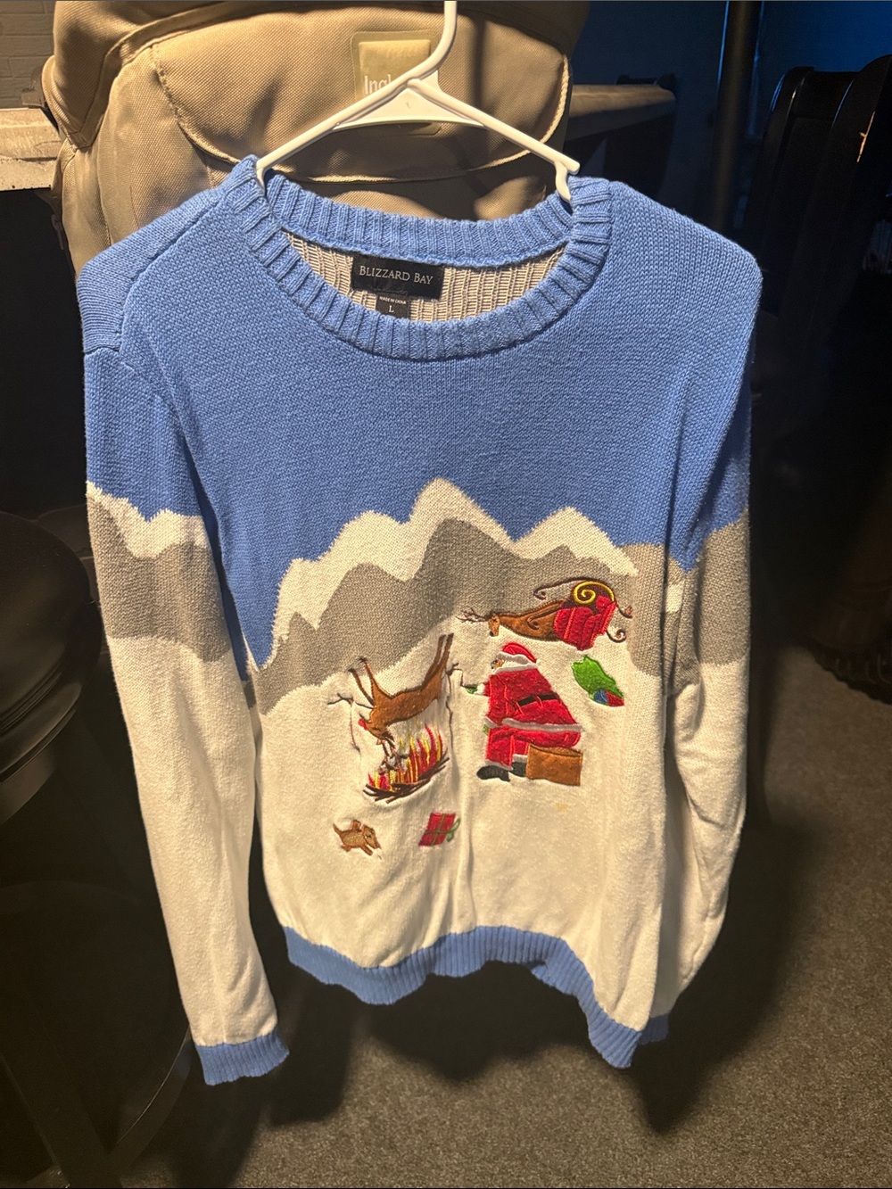 Buzzard Bay Blue & White Holiday Applique Crewneck Sweater